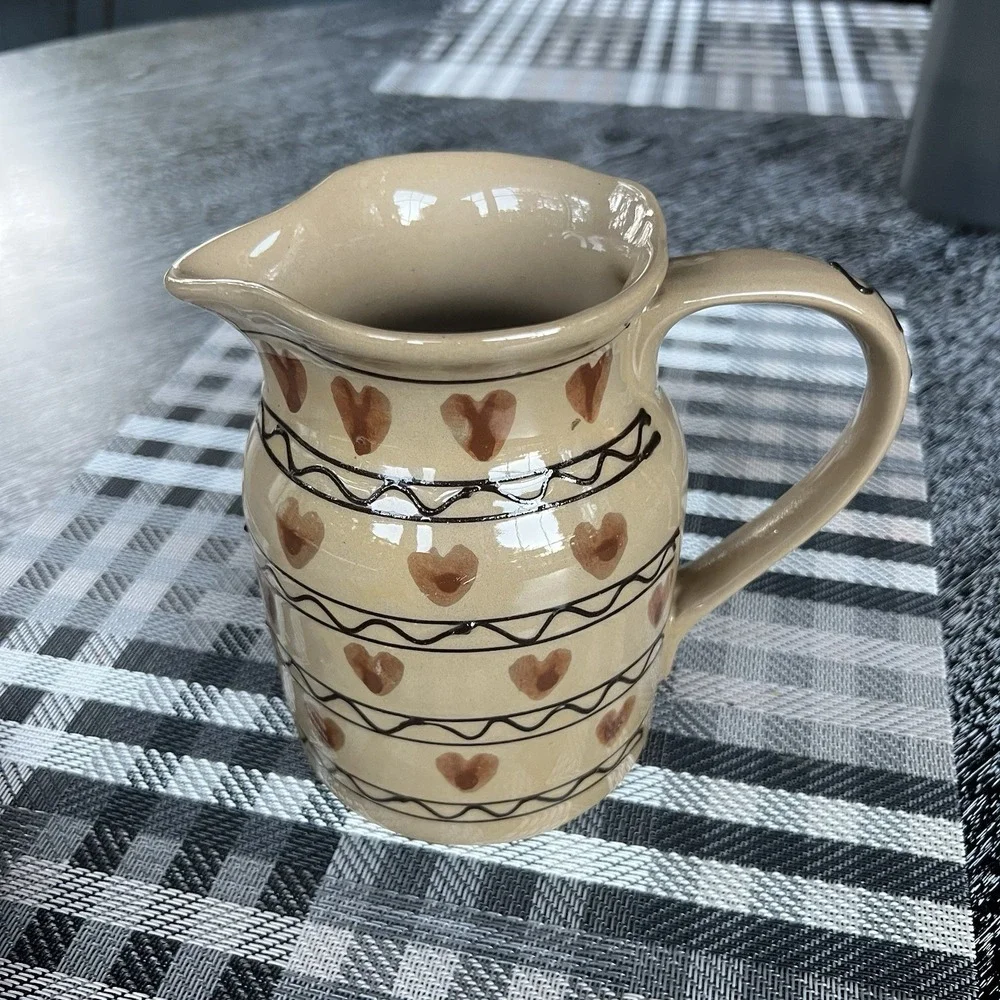 Hartstone USA‎ Art Pottery Pitcher Hearts & Stripes Handpainted